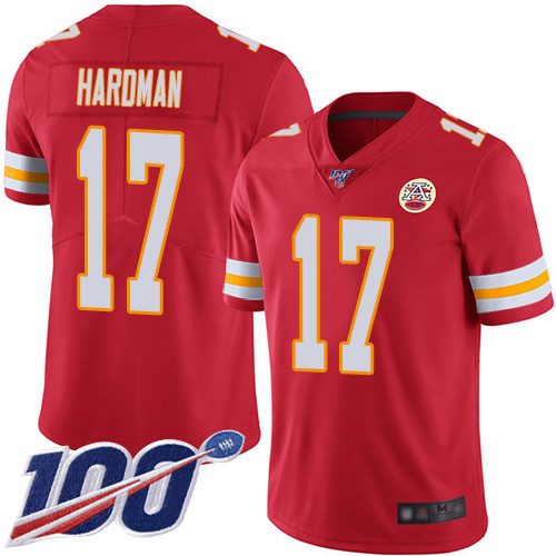 Men Kansas City Chiefs #17 Hardman Mecole Red Team Color Vapor Untouchable Limited Player 100th Season Football Nike NFL Jersey